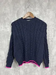 Oldderby Knitwear オールダービーニットウェア イギリス製 ライン配色 ケーブル編み ニット セーター sizeM/紺 ◆■ レディース