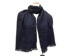 ■極美品■ GIORGIO ARMANI ジョルジオアルマーニ ウール ストライプ フリンジ マフラー ストール ネイビー系×ブラック系 BI9505