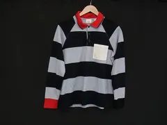 ■極美品■ BURBERRY バーバリー コットン100％ ボーダー 長袖 ポロシャツ トップス 表記サイズ XS 洋服 メンズ ネイビー系 FU0313