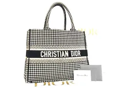 DIOR ディオール ハウンドトゥース スモール ブックトート キャンバス 千鳥格子柄 ハンドバッグ ショルダー ブラック系 DB2990