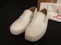 ■美品■ Christian Louboutin ルブタン スパイクスタッズ レザー スリッポン サイズ 40 (約25cm) 靴 シューズ アイボリー系 DB2992