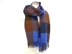 ■新品同様■ JOSHUA ELLIS ジョシュアエリス カシミヤ100％ マフラー ストール ショール 防寒具 ブラウン系×ブルー系 FN0536