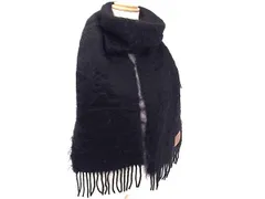 ■新品同様■ LOEWE ロエベ モヘヤ50％×ウール48％×ナイロン2％ フリンジ マフラー ストール 防寒具 ブラック系 FT2395