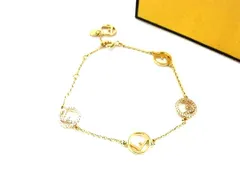 ■新品同様■ FENDI フェンディ エフイズ ラインストーン ブレスレット バングル レディース ゴールド系 FU5566