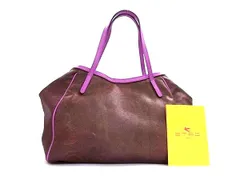 ■美品■ ETRO エトロ ペイズリー柄 PVC×レザー トートバッグ ハンドバッグ ショルダー 肩掛け ブラウン系×パープル系 FT3513のサムネイル