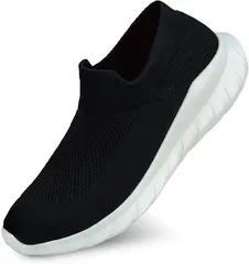 Heart Beat's スリッポン スニーカー シューズ メンズ レディース ジム用 ウォーキング ランニング スポーツ 軽量 通気性 クッション性 (ブラック,  23.0 cm 2.5E)