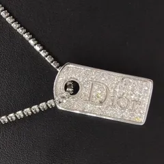 ディオール Dior ロゴプレート ラインストーン ネックレス シルバー タグ ロングネックレス【中古】