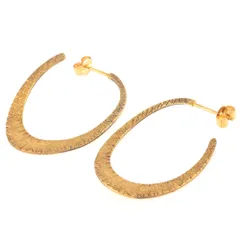 エテ ete クラフト オーバル ピアス 871459 K18YG 2.9g SV925 イエローゴールド コーティング フープ レディース【中古】