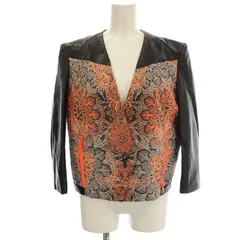 ヘルムートラング HELMUT LANG Medallion jacquard Leather Jacket ラムレザー切替 ノーカラージャケット 4 黒 オレンジ SW-JK0407 /☆Gのサムネイル
