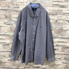 RALPH LAUREN ラルフローレン ポニーロゴ刺繍長袖ボタンダウンギンガムチェックシャツ  ブルー XL