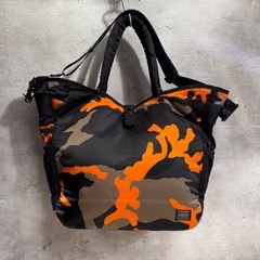 PORTER 포터 PS CAMO 2WAY TOTE 카모후라 오렌지 위장 토트 백 숄더 대용량 미품 원단 탄력 있음 유니섹스 요시다 가방