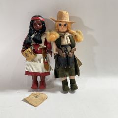 Rare Carlson Dolls Set of 2 Indian Cowgirl Handmade Antique Vintage Dolls, As Is, 0.2kg