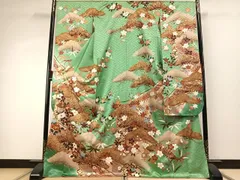 平和屋着物●豪華振袖　駒刺繍　枝花文　金彩　ロング丈　正絹　逸品　AABD8638fy