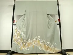 平和屋着物○豪華色留袖 友禅 作家物 駒刺繍 葡萄蔦の葉文 暈し染め