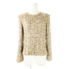 エスカーダ ESCADA ノーカラージャケット ファンシーツイード ダブルジップ パイピング 小さいサイズ 34 XS ベージュ /CK20 ■GY30のサムネイル