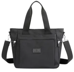 トートバッグ レディース 黒 ブラック ナイロン 防水 撥水 軽量 大容量 自立 仕切り 多機能 2WAY 斜め掛け 肩掛け 手提げ 通勤 通学 旅行 ジム ポケット多い マザーズ ママバッグ シンプル 無地 ファスナー付 A4 プレゼント