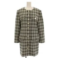 イヴサンローラン YVES SAINT LAURENT ツイード ノーカラー ジャケット コート チェック柄 38 白 黒 H2C16-521 /☆Gのサムネイル