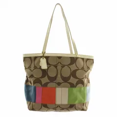 コーチ COACH トートバッグ ハンド キャンバス レザー シグネチャー マルチストライプ 総柄 茶色 ブラウン 10859 /XZ