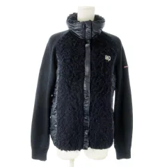 アンパスィ and per se 切替ジャケット 中綿 スタンドカラー ジップアップ ボア ニット ロゴ スポーツ ゴルフ L 紺 ネイビー /AO20 ■GY99