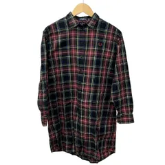 フレッドペリー ワンピース サイズ36 M レディース - 黒×レッド×マルチ レギュラーカラー/長袖/ひざ丈/チェック柄/シャツワンピ