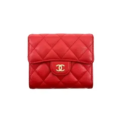 シャネル キャビア 二つ折り財布 レッド 付き B1025K059