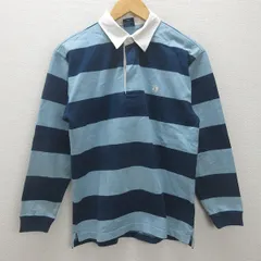 G■ハンテン/HANG TEN 長袖ラガーシャツ/ボーダー柄【M】青水色/men's/60【中古】■