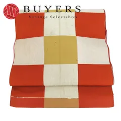 【中古】 その他帯 正絹(金銀糸除く) オレンジ シルバー チェック柄 普段使い 和装 呉服 和服 きもの レディース 女性