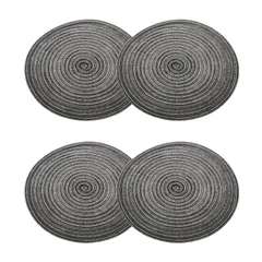 uxcell 4個 丸編みプレイスマ ット 12インチ 非滑り丸テーブルマ ット ダイニングテーブル用 洗える 保温 編み込みプレイスマ ット 室内外用 家族 ホリデーディナー用 黒色 グレー
