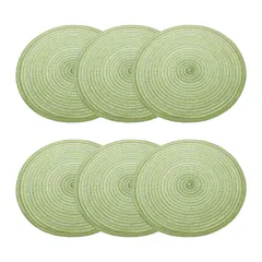 uxcell 6個 丸編みプレイスマ ット 15インチ 非滑り丸テーブルマ ット ダイニングテーブル用 洗える 保温 編み込みプレイスマ ット 室内外用 家族 ホリデーディナー用 緑