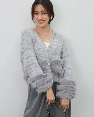みーこ様専用2点【新品】ネックビジューラインファーニットカーデ グレー◾️Frene フラーネ