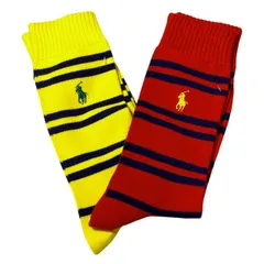 未使用 ポロ ラルフローレン ソックス 2足セット　2足組　2足　メンズ ストライプ　 25-27cm ポニー　レッド　イエロー　赤　黄色　刺繍 靴下 　ナイガイ POLO RALPH LAUREN