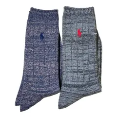 未使用 ポロ ラルフローレン ソックス 2足セット　2足組　2足　メンズ ミックスニット　 25-27cm ポニー　グレー　ネイビー　刺繍 靴下 　ナイガイ POLO RALPH LAUREN