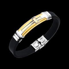 【N020】ブレスレット　メンズ　ブラック　黒　ブルー　青　イエロー　黄色　チタン　クロス　十字架　アクセサリー　ファッション　お洒落