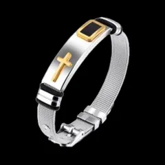 【N021】ブレスレット　メンズ　ブラック　シルバー　腕輪　クロス　十字架　アクセサリー　ファッション　お洒落