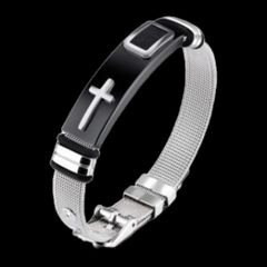 【N022】ブレスレット　メンズ　ブラック　シルバー　腕輪　クロス　十字架　アクセサリー　ファッション　お洒落