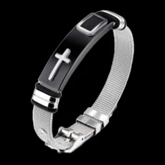 【N022】ブレスレット　メンズ　ブラック　シルバー　腕輪　クロス　十字架　アクセサリー　ファッション　お洒落