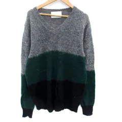 アーバンリサーチ URBAN RESEARCH ニット セーター 長袖 Vネック 切替 モヘヤ混 L マルチカラー グレー モスグリーン /SM24