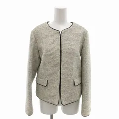 グローブ grove パイピングコード ツイードノーカラージャケット 総裏 M 白 アイボリー 黒 ブラック 768-42007 /FT