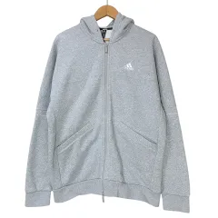 アディダス adidas ワーディング ルーズフィット スウェットパーカー IK7327 ジャケット フルジップ ロゴ 刺繡 プリント L グレー X