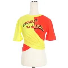 ディースクエアード DSQUARED2 23SS 切替 クロップドTシャツ カットソー 半袖 XS イエロー/レッド 黄 赤 S72GD0440 国内正規
