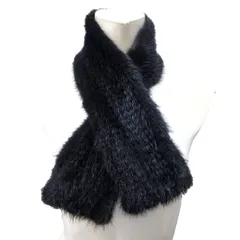 美品 ミンクファー ヤーン マフラー 毛皮 編み込み 茶 ダークブラウン 系 1104