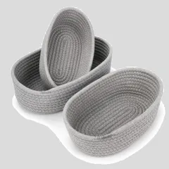 バスケット 織り 編み込み 収納ボックス 積み重ね 小物 おもちゃ コットンロープ かご 3点セット 省スペース 収納バスケット (グレー)