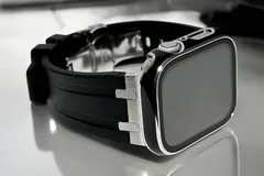 ブラックシルバー★アップルウォッチ ラバーベルト レーザー刻印ケース 画面保護付きカバー Apple Watchバンド 316Lステンレス 40mm 41mm 44mm 45mm 46mm 49mm ultra1 2 3 ウルトラ SE1 2 3