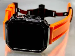 オレンジブラック★アップルウォッチバンド メッキ加工TPUケース Apple Watchラバーベルト 保護カバー  厚シリコン 38 40 41 42 44 45 46 49mm ultra ウルトラ ★全シリーズ 全サイズ対応★ メンズ レディース スポーツ