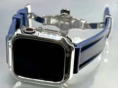 ネイビーシルバー★アップルウォッチバンド メッキ加工TPUケース Apple Watchラバーベルト 保護カバー  厚シリコン 38 40 41 42 44 45 46 49mm ultra ウルトラ ★全シリーズ 全サイズ対応★ メンズ レディース スポーツ