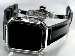ブラックシルバー★アップルウォッチバンド メッキ加工TPUケース Apple Watchラバーベルト 保護カバー  厚シリコン 38 40 41 42 44 45 46 49mm ultra ウルトラ ★全シリーズ 全サイズ対応★ メンズ レディース スポーツ