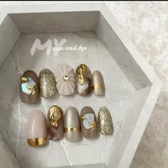 【No.71】成人式　花　ニュアンス　ミラー　ネイルチップ