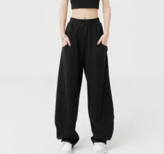 【ブラック】M/L スウェットパンツ トレンド ヒップホップ ワイド ダンス ワイドパンツ ボトムス