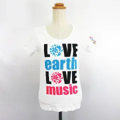 アースミュージック&エコロジー EARTH MUSIC & ECOLOGY Tシャツ カットソー 半袖 クルーネック 英字 プリント コットン S オフホワイト ※EKM