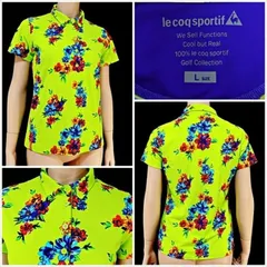 ME1-814☆//Le coq sportifルコックスポルティフ♪QGL2518*L*半袖シャツ/ポロシャツフラワー柄 緑 花柄 オレンジ ブルー ポロシャツ ■